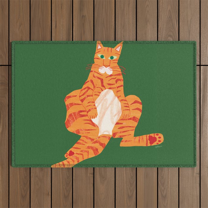 Chill Cat in Orange & Green Outdoor Rug Gallery Image 1