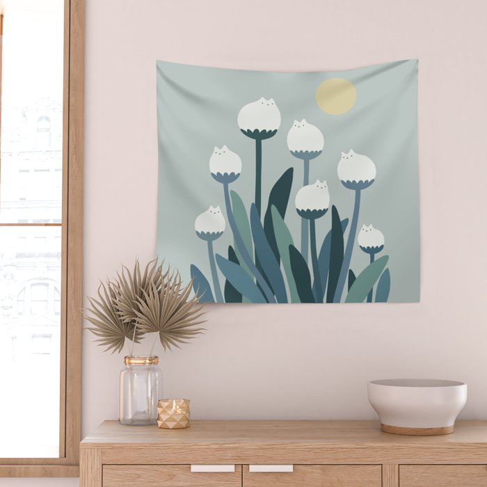 Cat and Plant 76 Wall Tapestry Gallery Image 2