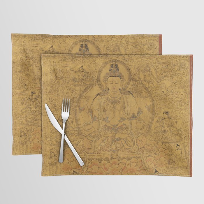 Buddhist Thangka Avalokiteshvara Shadakshari-Lokeshvara Placemat Gallery Image 1