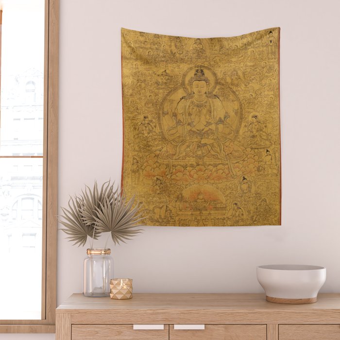 Buddhist Thangka Avalokiteshvara Shadakshari-Lokeshvara Wall Tapestry Gallery Image 2