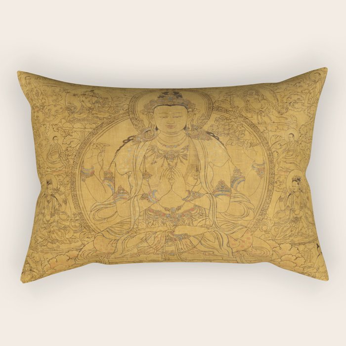 Buddhist Thangka Avalokiteshvara Shadakshari-Lokeshvara Rectangular Pillow Gallery Image 1