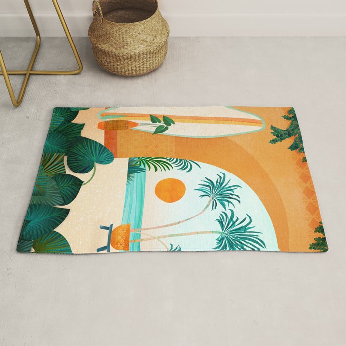 Seaside Surf Retreat Tropical Landscape / Villa Series Rug Gallery Image 1