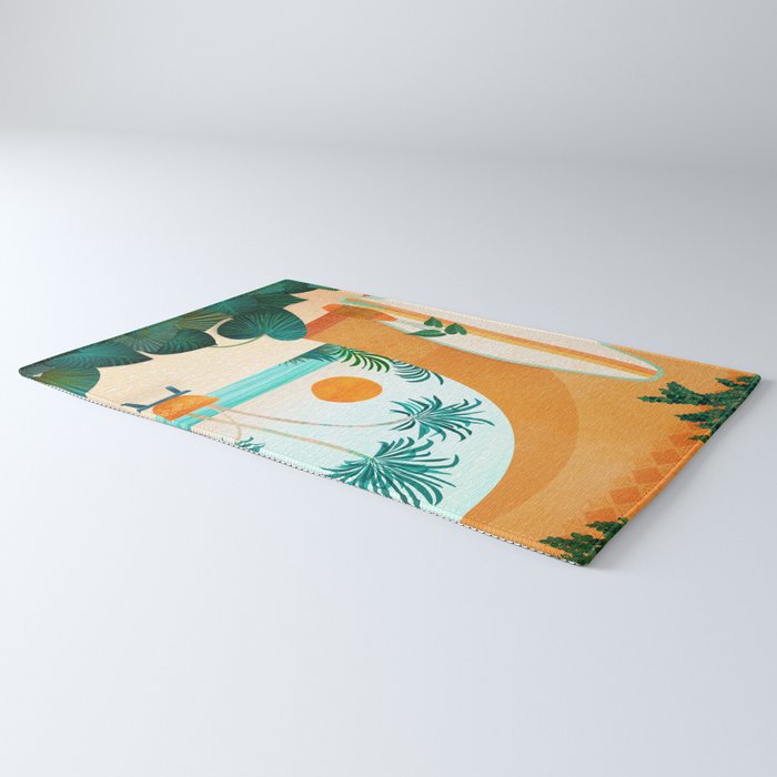 Seaside Surf Retreat Tropical Landscape / Villa Series Rug Gallery Image 3