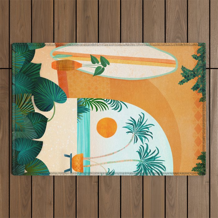 Seaside Surf Retreat Tropical Landscape / Villa Series Outdoor Rug Gallery Image 1