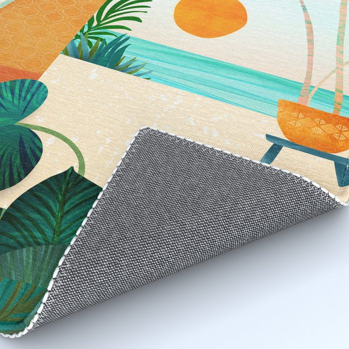 Seaside Surf Retreat Tropical Landscape / Villa Series Rug Gallery Image 4