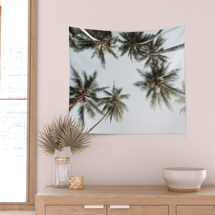 Palm Canopy - Minimal Tropical Wall Art Wall Tapestry Gallery Image 2