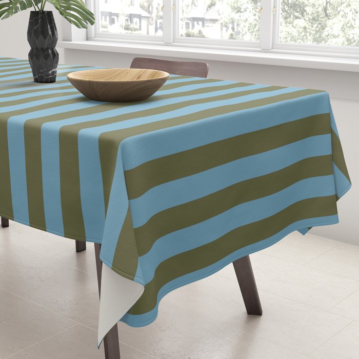 Air Blue Olive Stripes - Cozy Heirloom Tablecloth Gallery Image 3