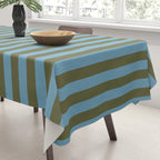 Air Blue Olive Stripes - Cozy Heirloom Tablecloth Gallery Image 3