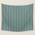 Air Blue Olive Stripes - Cozy Heirloom Wall Tapestry Gallery Image 4