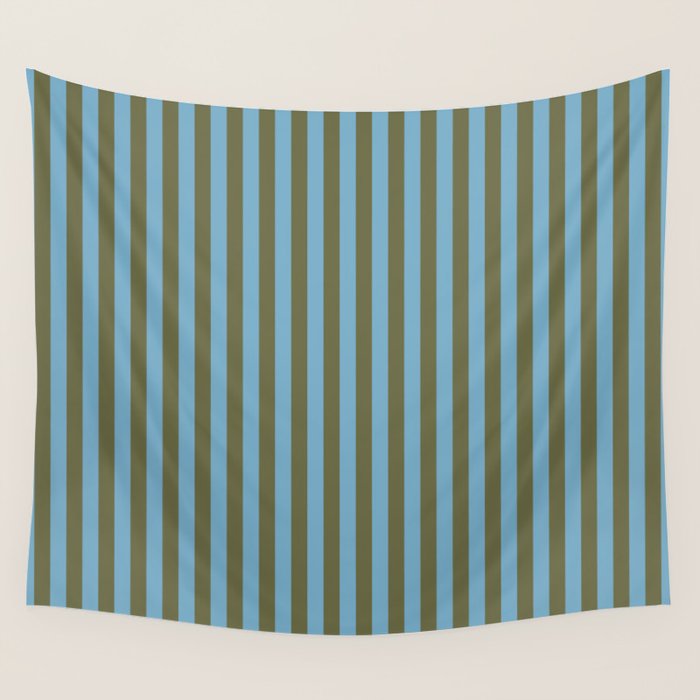 Air Blue Olive Stripes - Cozy Heirloom Wall Tapestry Gallery Image 4