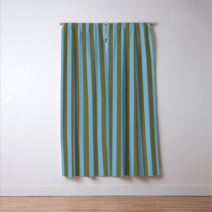 Air Blue Olive Stripes - Cozy Heirloom Window Curtain Gallery Image 3