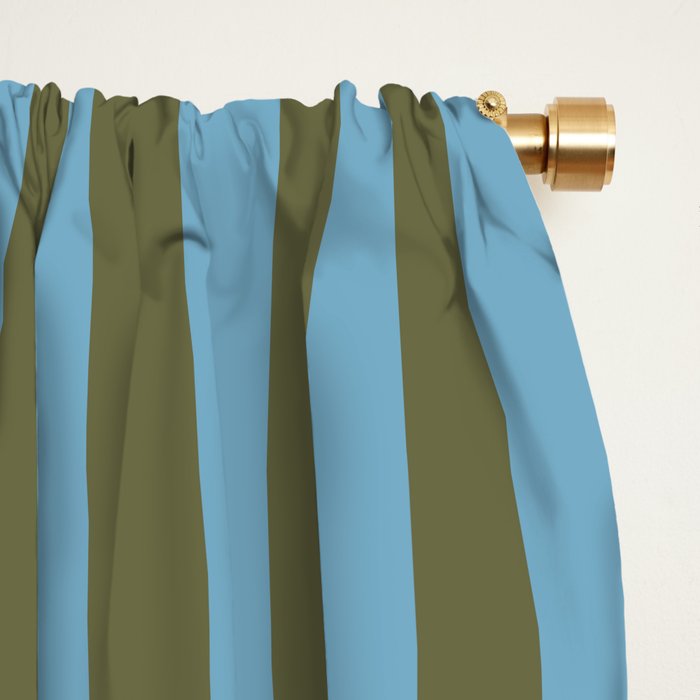 Air Blue Olive Stripes - Cozy Heirloom Window Curtain Gallery Image 2