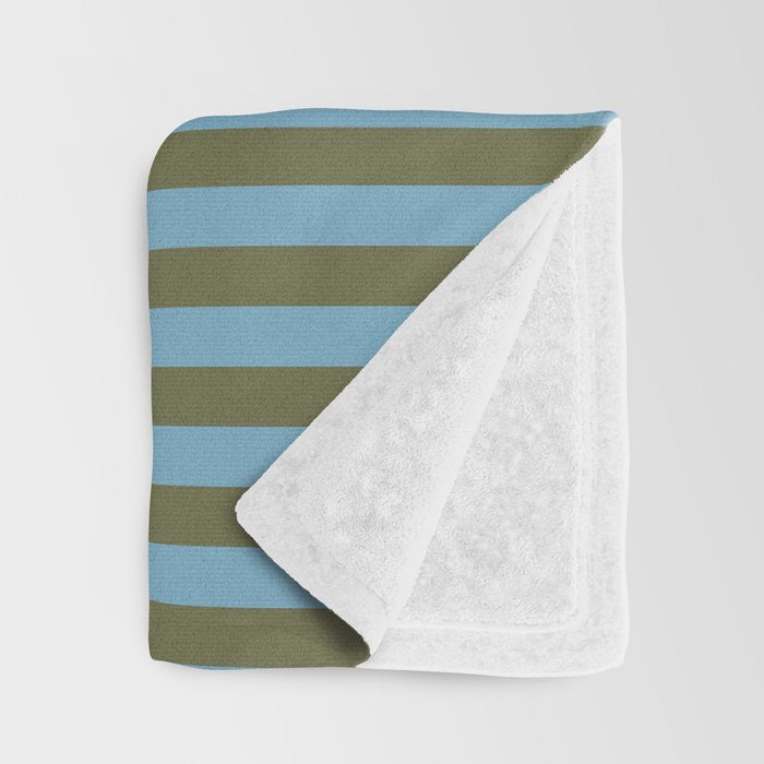 Air Blue Olive Stripes - Cozy Heirloom Throw Blanket Gallery Image 3