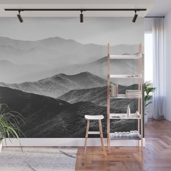Glimpse - Black and White Mountains Landscape Nature Photography Wall Mural Gallery Image 1