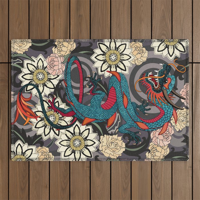 dragon tattoo dark Outdoor Rug Gallery Image 1