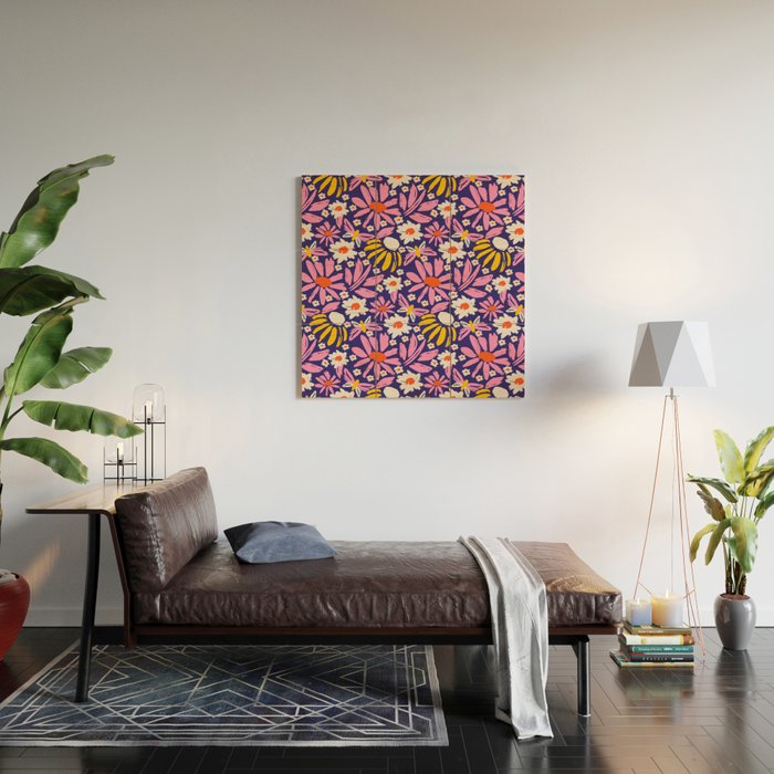 Wild Floral - Red, Blue and Pink Wood Wall Art Gallery Image 2