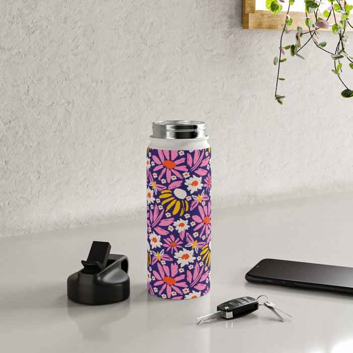 Wild Floral - Red, Blue and Pink Water Bottle Gallery Image 4