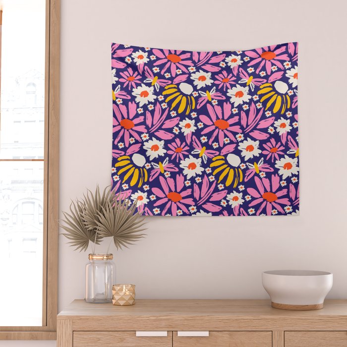 Wild Floral - Red, Blue and Pink Wall Tapestry Gallery Image 2