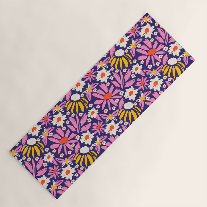 Wild Floral - Red, Blue and Pink Yoga Mat Gallery Image 1