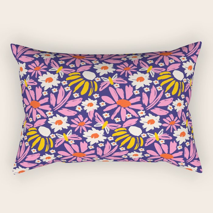 Wild Floral - Red, Blue and Pink Rectangular Pillow Gallery Image 2