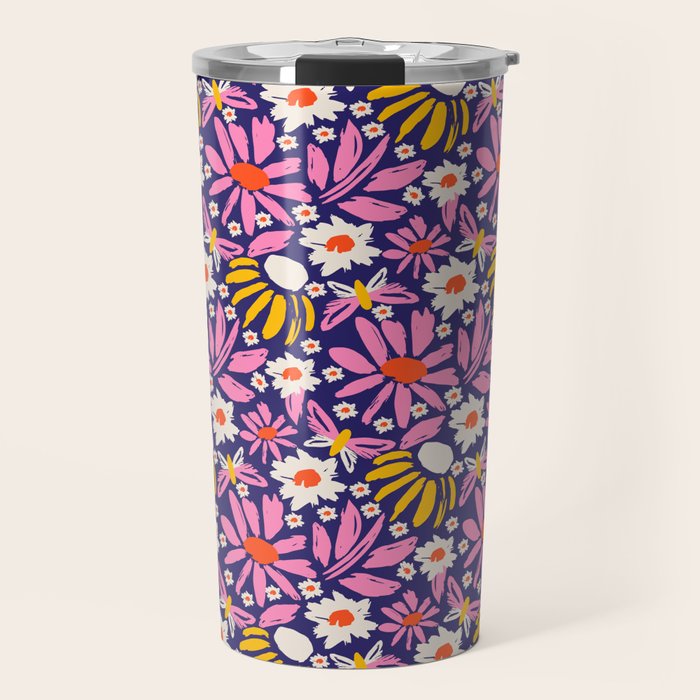 Wild Floral - Red, Blue and Pink Travel Mug Gallery Image 1