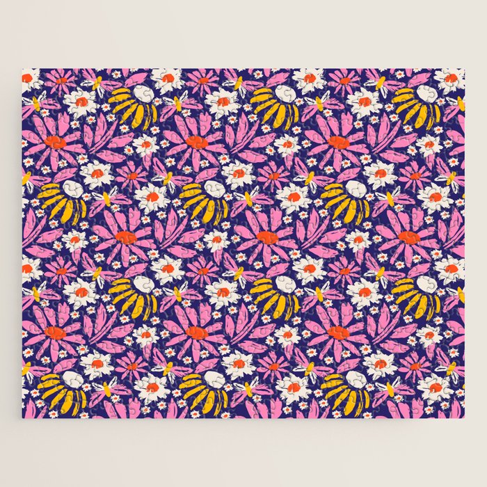 Wild Floral - Red, Blue and Pink Jigsaw Puzzle Gallery Image 1