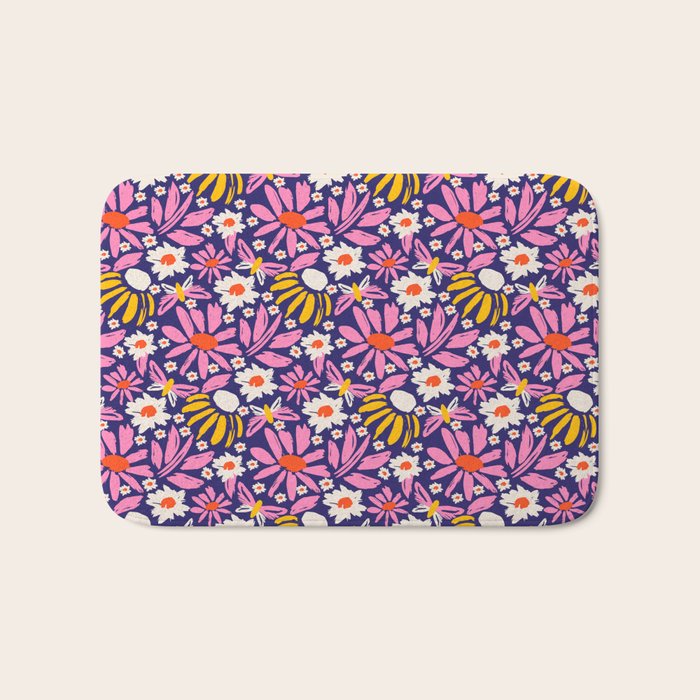 Wild Floral - Red, Blue and Pink Bath Mat Gallery Image 1
