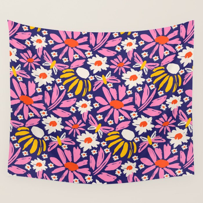 Wild Floral - Red, Blue and Pink Wall Tapestry Gallery Image 4