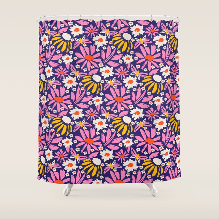 Wild Floral - Red, Blue and Pink Shower Curtain Gallery Image 1
