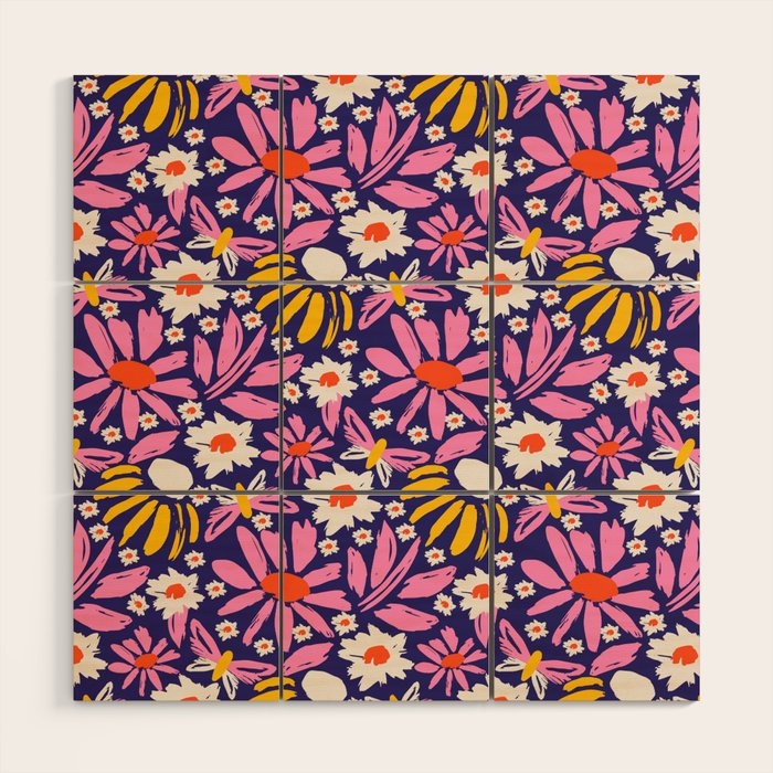 Wild Floral - Red, Blue and Pink Wood Wall Art Gallery Image 1