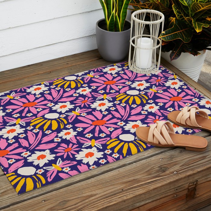 Wild Floral - Red, Blue and Pink Outdoor Rug Gallery Image 2