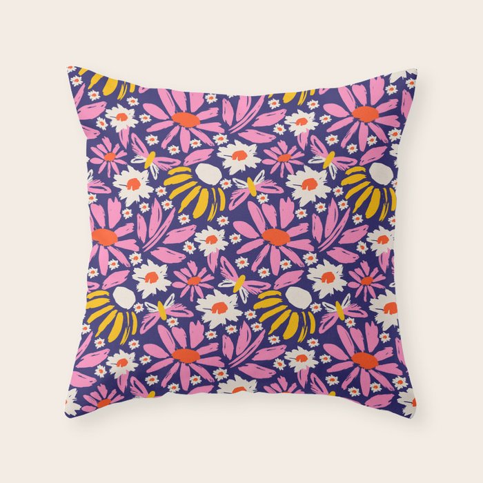 Wild Floral - Red, Blue and Pink Throw Pillow Gallery Image 1