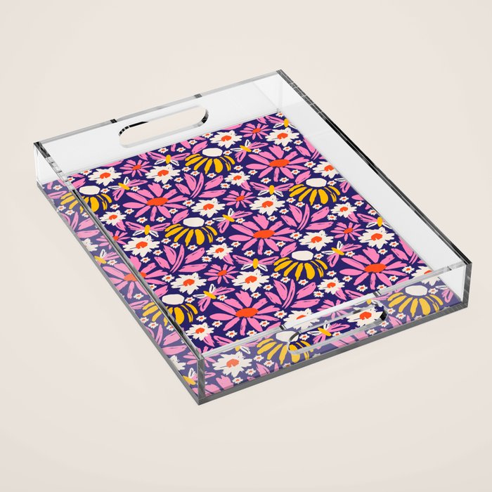 Wild Floral - Red, Blue and Pink Acrylic Tray Gallery Image 1