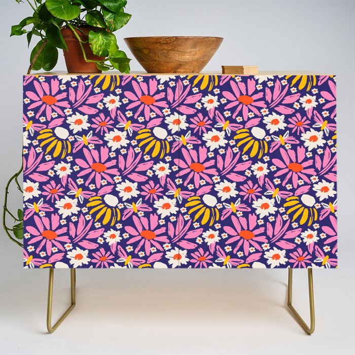 Wild Floral - Red, Blue and Pink Credenza Gallery Image 1