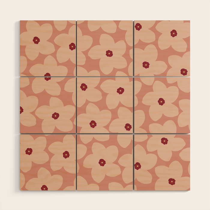 Terracotta Pink Retro Flower Wood Wall Art Gallery Image 1