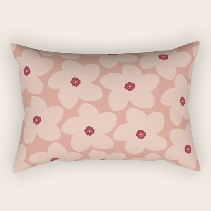 Terracotta Pink Retro Flower Rectangular Pillow Gallery Image 1