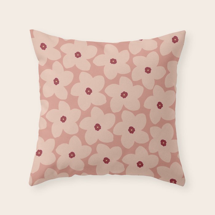 Terracotta Pink Retro Flower Throw Pillow Gallery Image 1