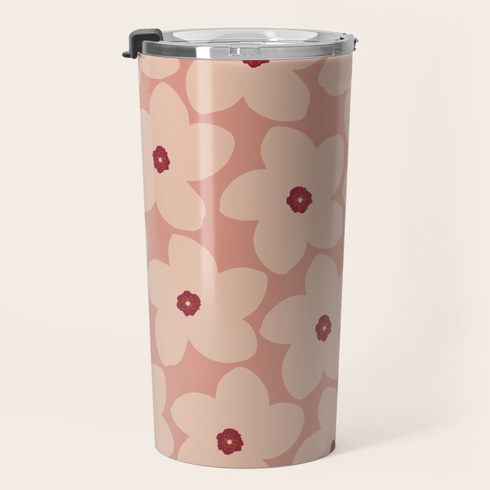Terracotta Pink Retro Flower Travel Mug Gallery Image 3