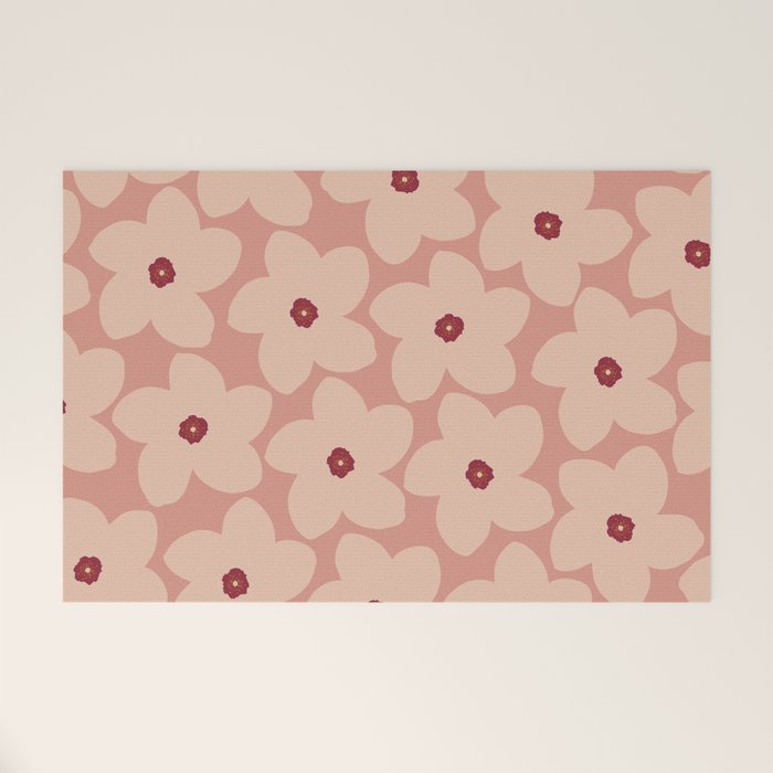 Terracotta Pink Retro Flower Welcome Mat Gallery Image 1
