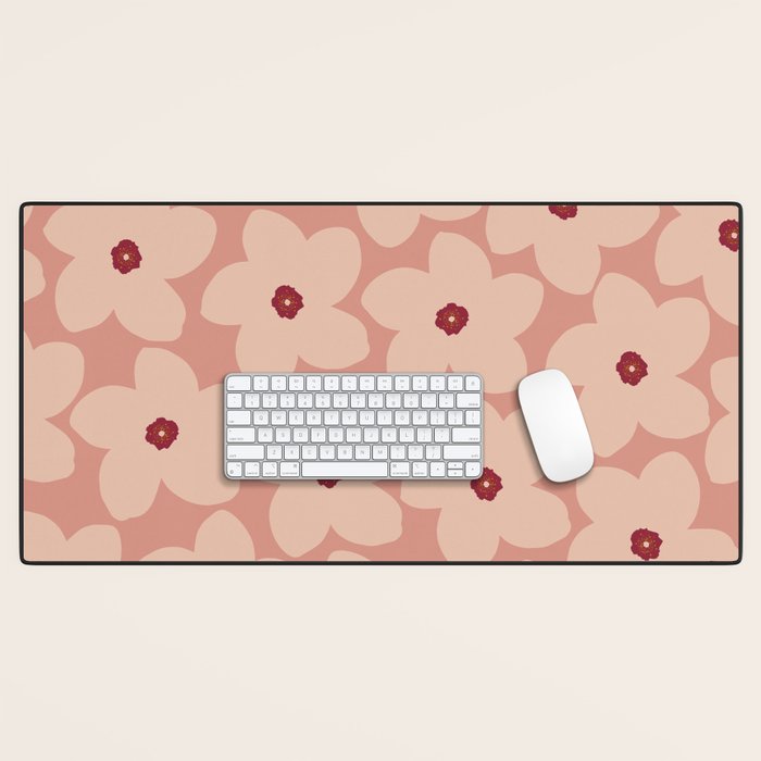 Terracotta Pink Retro Flower Desk Mat Gallery Image 1