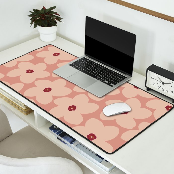 Terracotta Pink Retro Flower Desk Mat Gallery Image 2