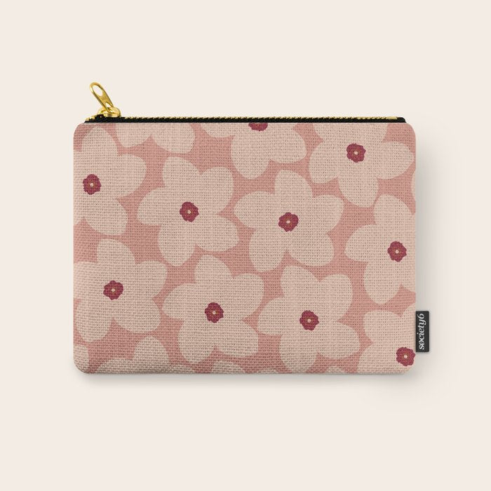 Terracotta Pink Retro Flower Carry All Pouch Gallery Image 1