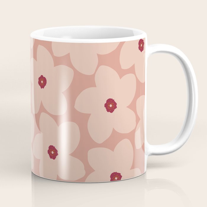 Terracotta Pink Retro Flower Coffee Mug Gallery Image 1
