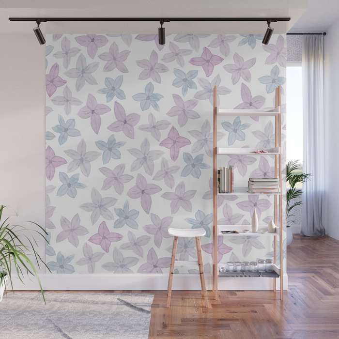 Watercolor hand painted lavender lilac blue floral Wall Mural Gallery Image 1