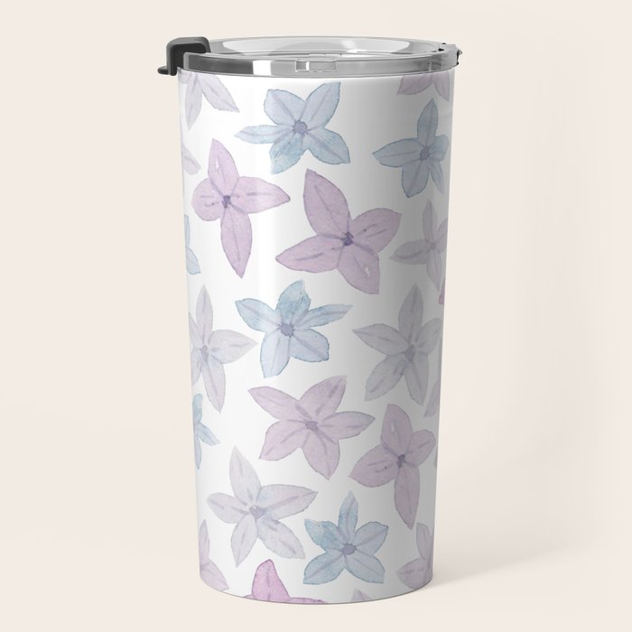 Watercolor hand painted lavender lilac blue floral Travel Mug Gallery Image 3