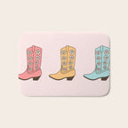 Cowgirl Boots and Daisies, Blush Pink, Mint, Cute Pastel Cowboy Pattern Bath Mat Gallery Image 1