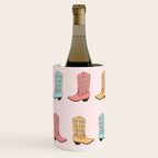 Cowgirl Boots and Daisies, Blush Pink, Mint, Cute Pastel Cowboy Pattern Wine Chiller Gallery Image 2