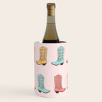 Cowgirl Boots and Daisies, Blush Pink, Mint, Cute Pastel Cowboy Pattern Wine Chiller Gallery Image 1