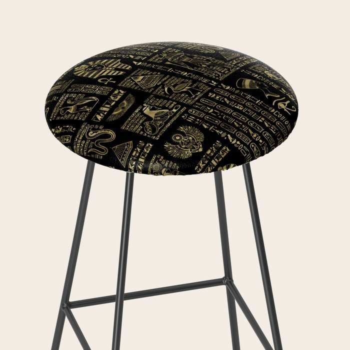 Egyptian hieroglyphs and deities gold on black Stool Gallery Image 2