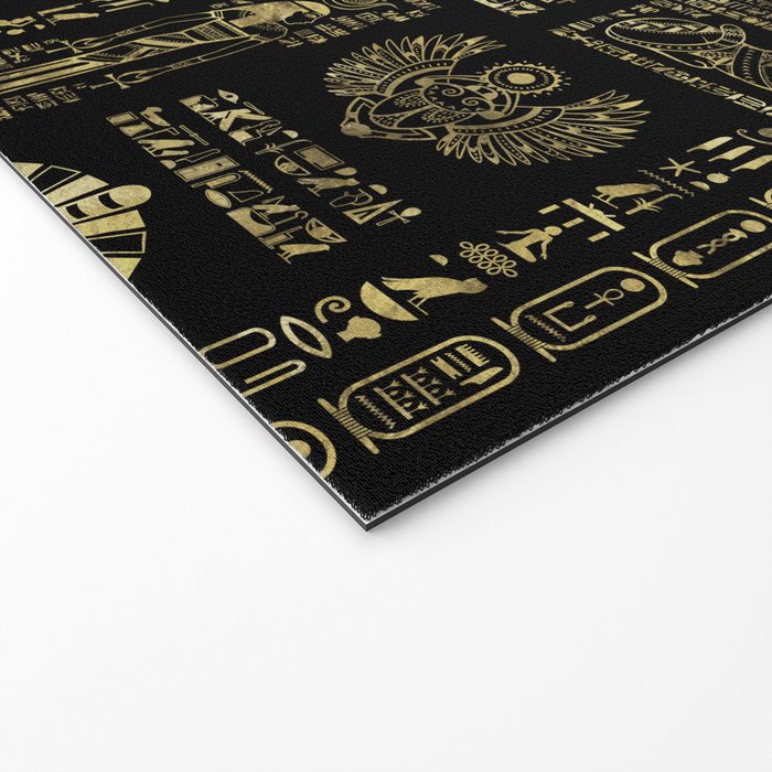 Egyptian hieroglyphs and deities gold on black Welcome Mat Gallery Image 2